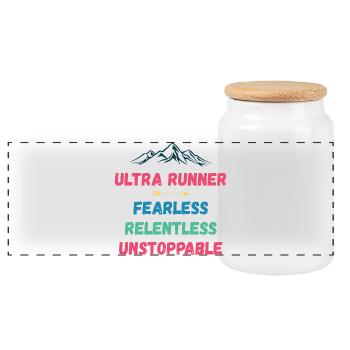 Ultra Runnner - Furchtlos. Unerbittlich. Unaufhaltsam. - Panorama Keksdose mit Holzdeckel - Weiß - Vorne