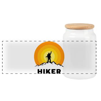 Hikers, climbing, hiking, saying, nature experience - Panoramic Cookie Jar with Wooden Lid - white - Front
