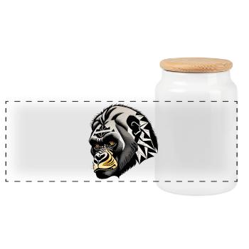 Monkey, Gorilla - Panoramic Cookie Jar with Wooden Lid - white - Front