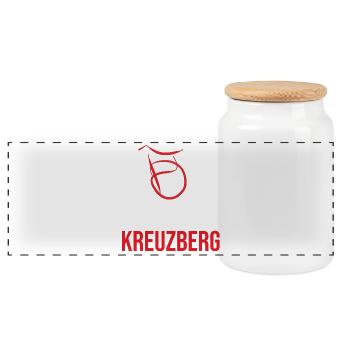 Berlin Kreuzberg Kapuzenpullover - Panorama Keksdose mit Holzdeckel - Weiß - Vorne