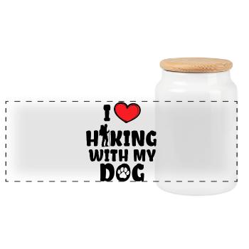 I Love Hiking Heart Statement Mountaineering Nature - Panoramic Cookie Jar with Wooden Lid - white - Front