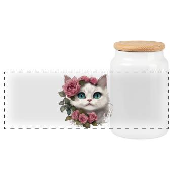 Niedliche weiße Katze mit großen Augen - Panorama Keksdose mit Holzdeckel - Weiß - Vorne