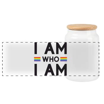Mois de la fierté - Je suis qui je suis - LGBTQ+ - Boîte à biscuits avec couvercle en bois - blanc - Devant