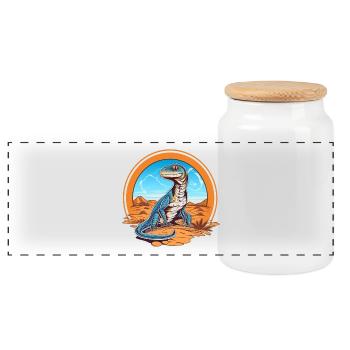 Lizard in Desert Landscape Design - Panoramic Cookie Jar with Wooden Lid - white - Front