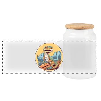 Dinosaurs in the desert panorama - Panoramic Cookie Jar with Wooden Lid - white - Front