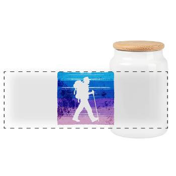 Mountain Summit Hike Hikers Hiking Mountaineering - Panoramic Cookie Jar with Wooden Lid - white - Front