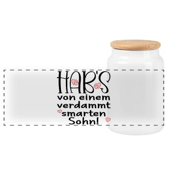 Familienspruch - Smarter Sohn ELTERN Geschenk - Panorama Keksdose mit Holzdeckel - Weiß - Vorne