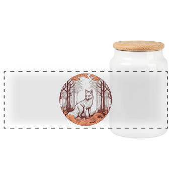 Fox in Autumn Forest Illustration - Panoramic Cookie Jar with Wooden Lid - white - Front
