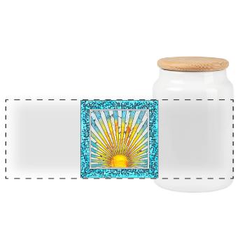 Lever de soleil avec motif de rayons - Majorque Ibiza - Boîte à biscuits avec couvercle en bois - blanc - Devant