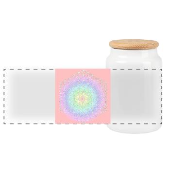Flower of Life White - 5th Dimension - Panoramic Cookie Jar with Wooden Lid - white - Front