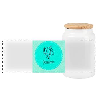 pisces - Panoramic Cookie Jar with Wooden Lid - white - Front