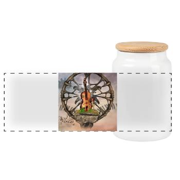 Steampunk Geige mit kleiner Fee - Panorama Keksdose mit Holzdeckel - Weiß - Vorne