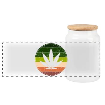 Retro Rainbow Cannabis Round - Panoramic Cookie Jar with Wooden Lid - white - Front