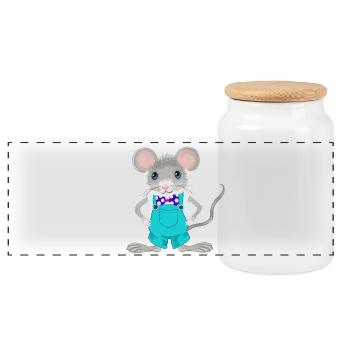 Cute and elegant little mouse - Panoramic Cookie Jar with Wooden Lid - white - Front