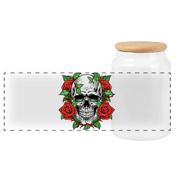Cimier du Tatouage du Crâne et des Roses - Boîte à biscuits avec couvercle en bois - blanc - Devant