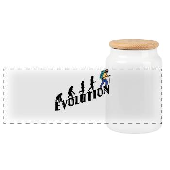 Hiking Evolution Hiker Hike Climbing - Panoramic Cookie Jar with Wooden Lid - white - Front