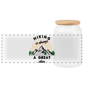 Hike Mountaineering Hiking Hiker Statement - Panoramic Cookie Jar with Wooden Lid - white - Front