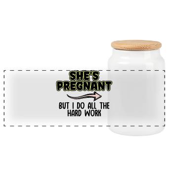 Pregnant Dad Statement Parents Family Happiness - Panoramic Cookie Jar with Wooden Lid - white - Front