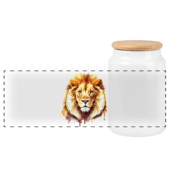 Beau portrait à l’aquarelle d’un lion - Boîte à biscuits avec couvercle en bois - blanc - Devant