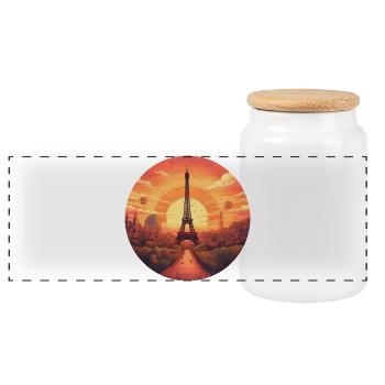 Paris Eiffel Tower at sunset - Panoramic Cookie Jar with Wooden Lid - white - Front