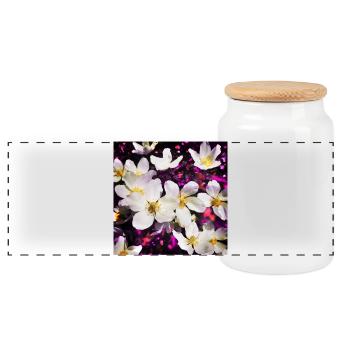 White anemones - Panoramic Cookie Jar with Wooden Lid - white - Front