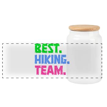 Hike Statement Hiking Hikers Climbing - Panoramic Cookie Jar with Wooden Lid - white - Front