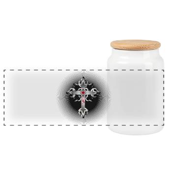 radiant Gothic cross made of Gothic elements - Panoramic Cookie Jar with Wooden Lid - white - Front
