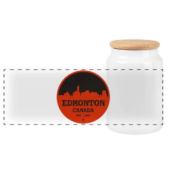 Edmonton Skyline Retro Circle - Panoramic Cookie Jar with Wooden Lid - white - Front