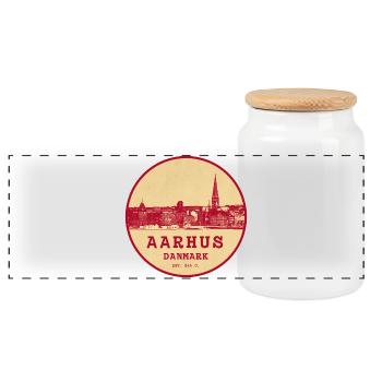 Aarhus Vintage City Logo Circle - Panoramic Cookie Jar with Wooden Lid - white - Front
