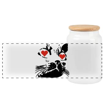 A black cat's love - Panoramic Cookie Jar with Wooden Lid - white - Front