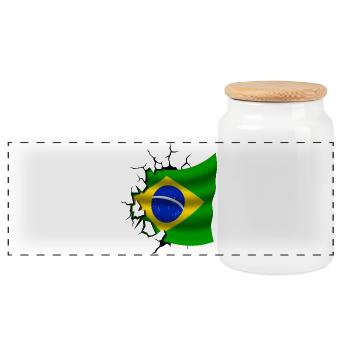 Flag of Brazil - Brazil - Flag Broken Design - Panoramic Cookie Jar with Wooden Lid - white - Front
