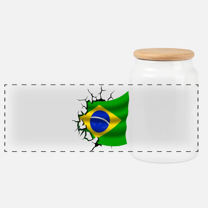 Flagge von Brasilien - Brasilien - Flagge Broken Design - Panorama Keksdose mit Holzdeckel - Weiß