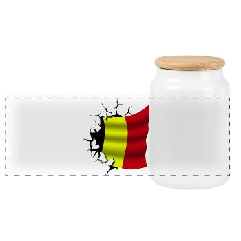 Flag of Belgium - Belgium - Flag Broken Design - Panoramic Cookie Jar with Wooden Lid - white - Front