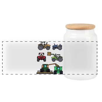 Agricultural Machinery Vehicle Commercial Vehicle Tractor - Panoramic Cookie Jar with Wooden Lid - white - Front