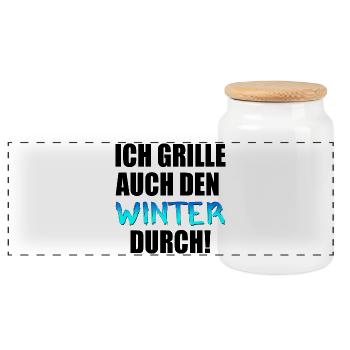 GRILLSPRÜCHE - GRILL - HOBBY GRILLEN - Panorama Keksdose mit Holzdeckel - Weiß - Vorne