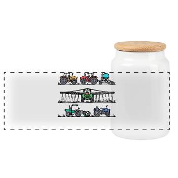 Kraftfahrzeug Feld Ackerbau Nutzfahrzeug Biobauer - Panorama Keksdose mit Holzdeckel - Weiß - Vorne