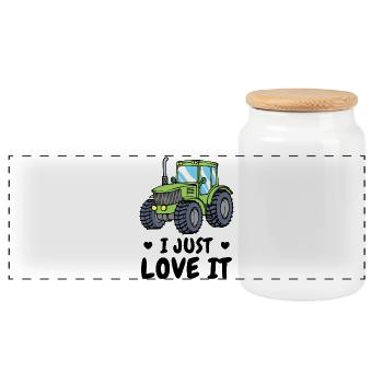 Tractor Agricultural Machinery Vehicle Statement Heart - Panoramic Cookie Jar with Wooden Lid - white - Front