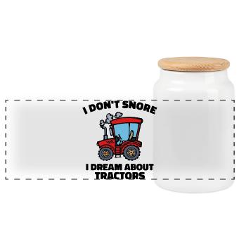 Agricultural Machinery Vehicle Organic Farmer Statement Tractor - Panoramic Cookie Jar with Wooden Lid - white - Front