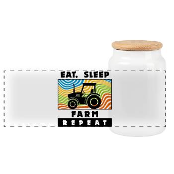 Tractor Farmer Farm Agricultural Machinery Statement - Panoramic Cookie Jar with Wooden Lid - white - Front