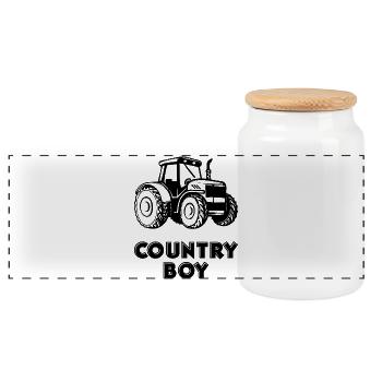 Country Life Statement Motor Vehicle Tractor Vehicle - Panoramic Cookie Jar with Wooden Lid - white - Front