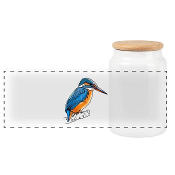 Kingfisher - Panoramic Cookie Jar with Wooden Lid - white - Front