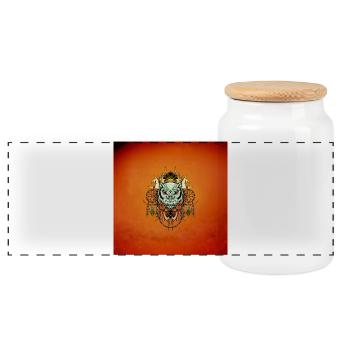Elegant owl with dream catcher - Panoramic Cookie Jar with Wooden Lid - white - Front