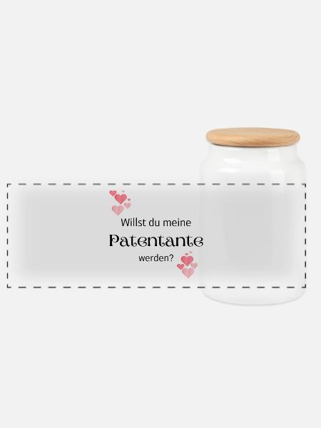 Willst du meine Patentante - Panorama Keksdose mit Holzdeckel - Weiß