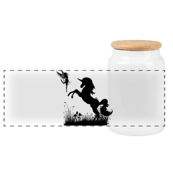 Licorne et fée jouant au coucher du soleil. - Boîte à biscuits avec couvercle en bois - blanc - Devant