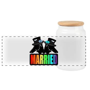 LGBTQ COUPLE MARRIED - WEDDING - GAY GROOM - Panoramic Cookie Jar with Wooden Lid - white - Front