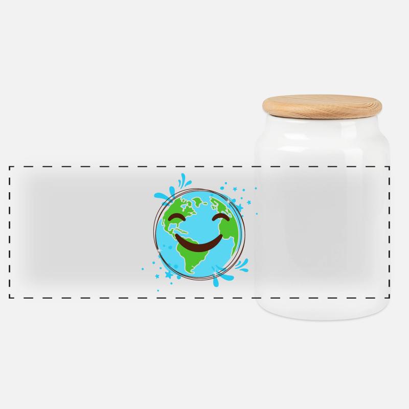 Terre Souriant design globe joyeux - Boîte à biscuits avec couvercle en bois - blanc