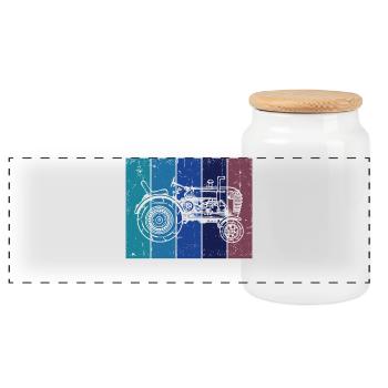 Agriculture Vehicle Tractor Motor Vehicle Field - Panoramic Cookie Jar with Wooden Lid - white - Front