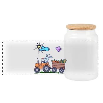 Tractor Farmer Field Vehicle Agricultural Machinery - Panoramic Cookie Jar with Wooden Lid - white - Front