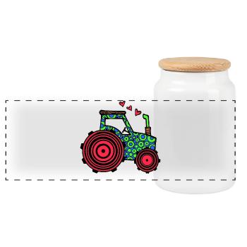 Vehicle Heart Tractor Commercial Vehicle Motor Vehicle - Panoramic Cookie Jar with Wooden Lid - white - Front