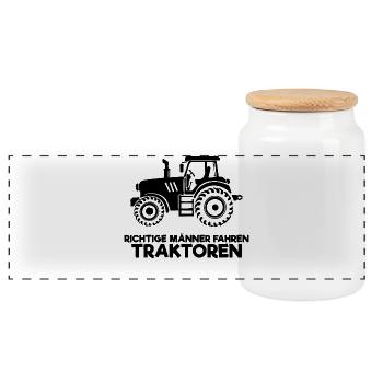 Traktor Statement Nutzfahrzeug Fahrzeug Biobauer - Panorama Keksdose mit Holzdeckel - Weiß - Vorne